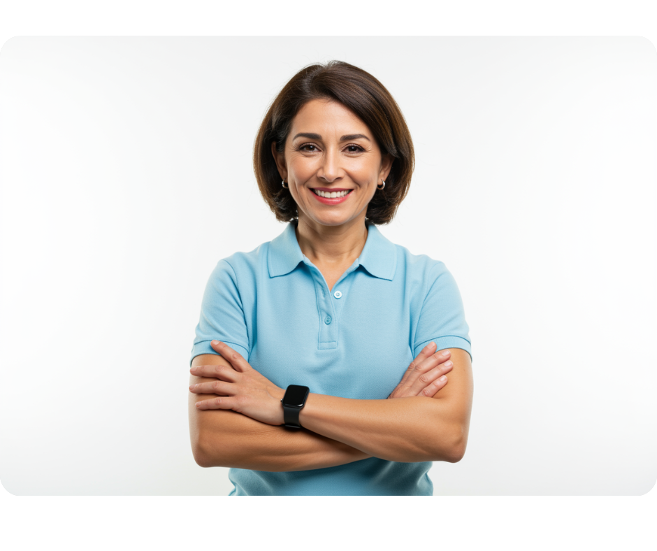 A woman professional smiling with crossed hands